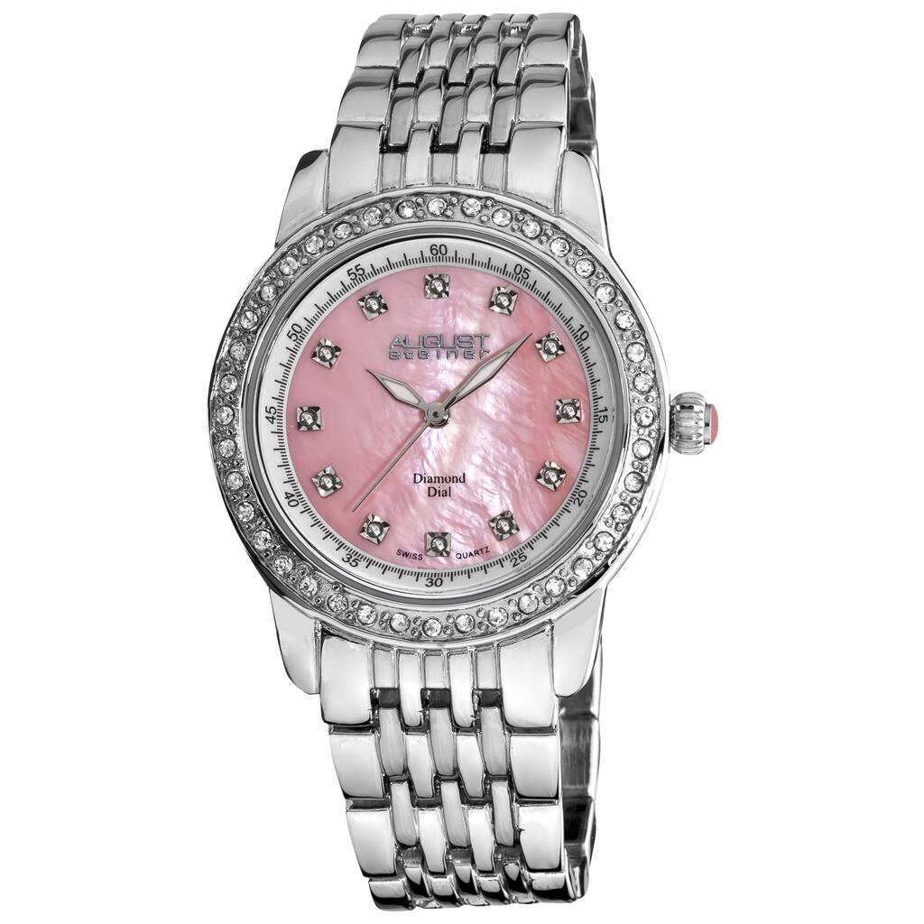 August Steiner Women's Diamond and Crystal Swiss Quartz Bracelet Watch with Pink Dial