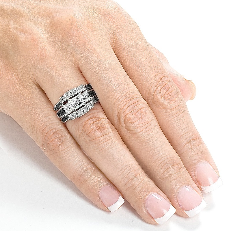 Annello by Kobelli 14k White Gold 1 7/8ct TDW Black and White Diamond 3-piece Bridal Rings Set
