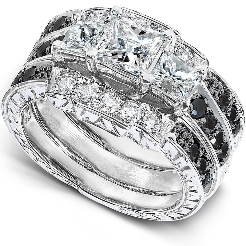 Annello by Kobelli 14k White Gold 1 7/8ct TDW Black and White Diamond 3-piece Bridal Rings Set