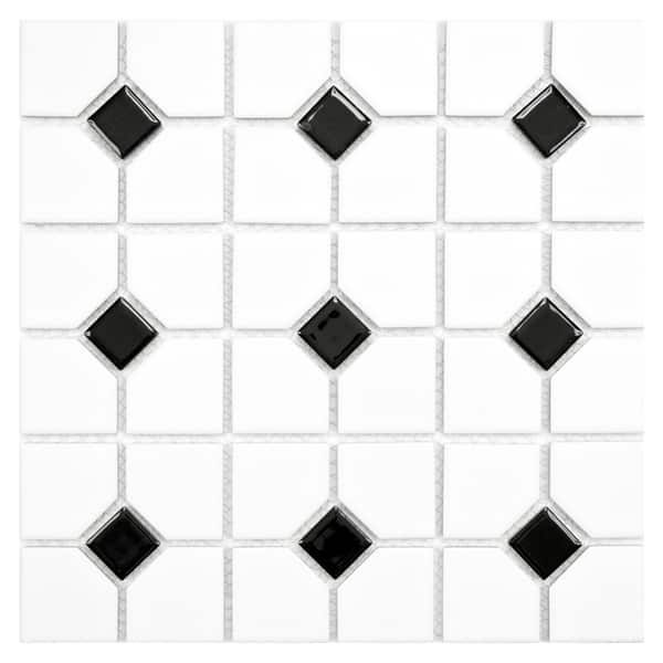 Shop Somertile 11 5x11 5 Inch Cambridge Matte White With Black Dot