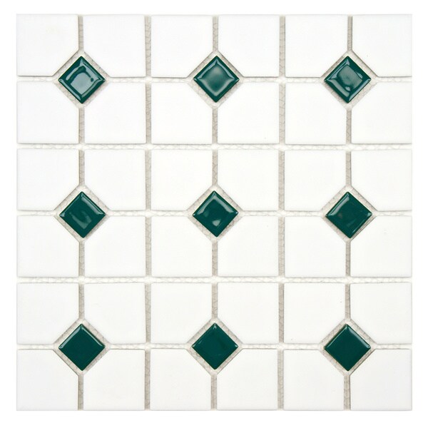 Somertile 11 1/2x11 1/2 in Cambridge Matte White with Green Dot Porcelain Tiles (Case of 10) Somertile Wall Tiles