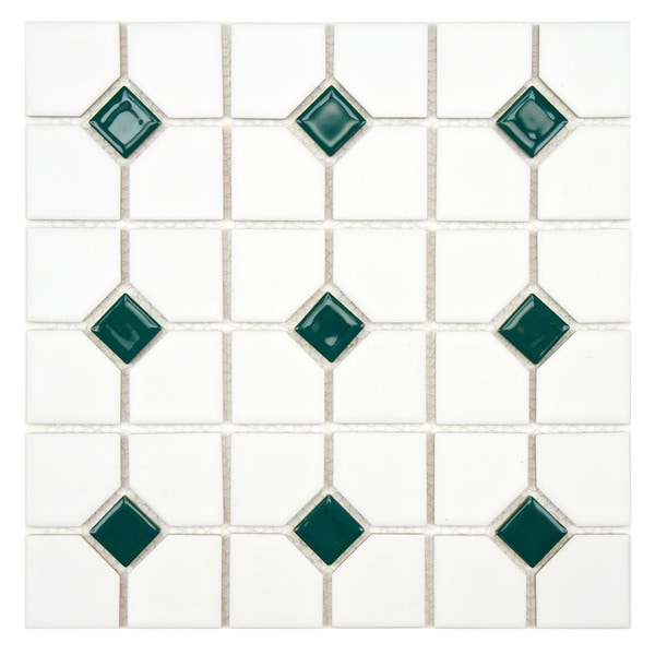 Somertile 11 1/2x11 1/2 in Cambridge Matte White with Green Dot Porcelain Tiles (Case of 10) Somertile Wall Tiles