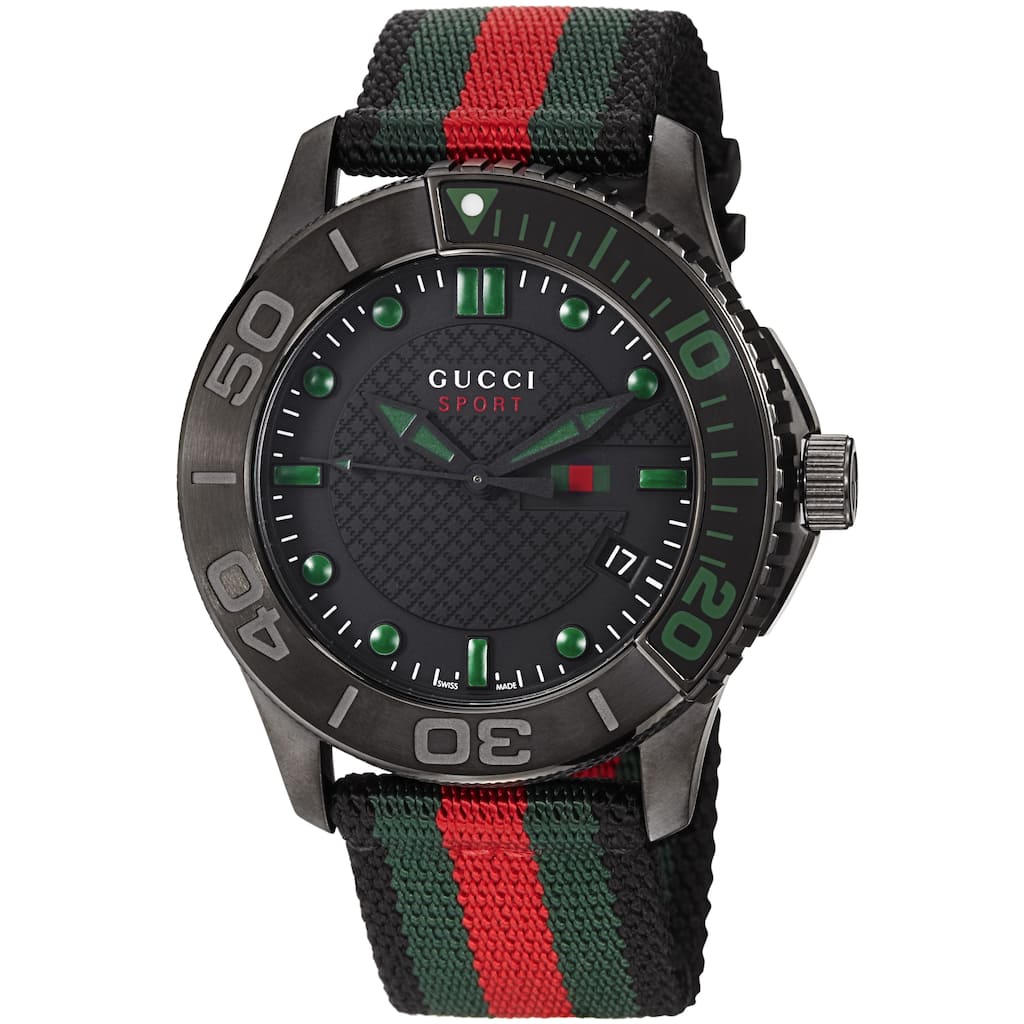 Gucci Men's YA126229 'G-Timeless' Dive Black Dial Nylon Strap Watch