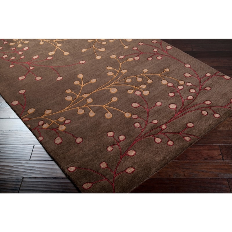 Sakura Handmade Transitional Floral Wool Area Rug - 3' x 12' Runner/Surplus - Brown - Runner/Rectangle