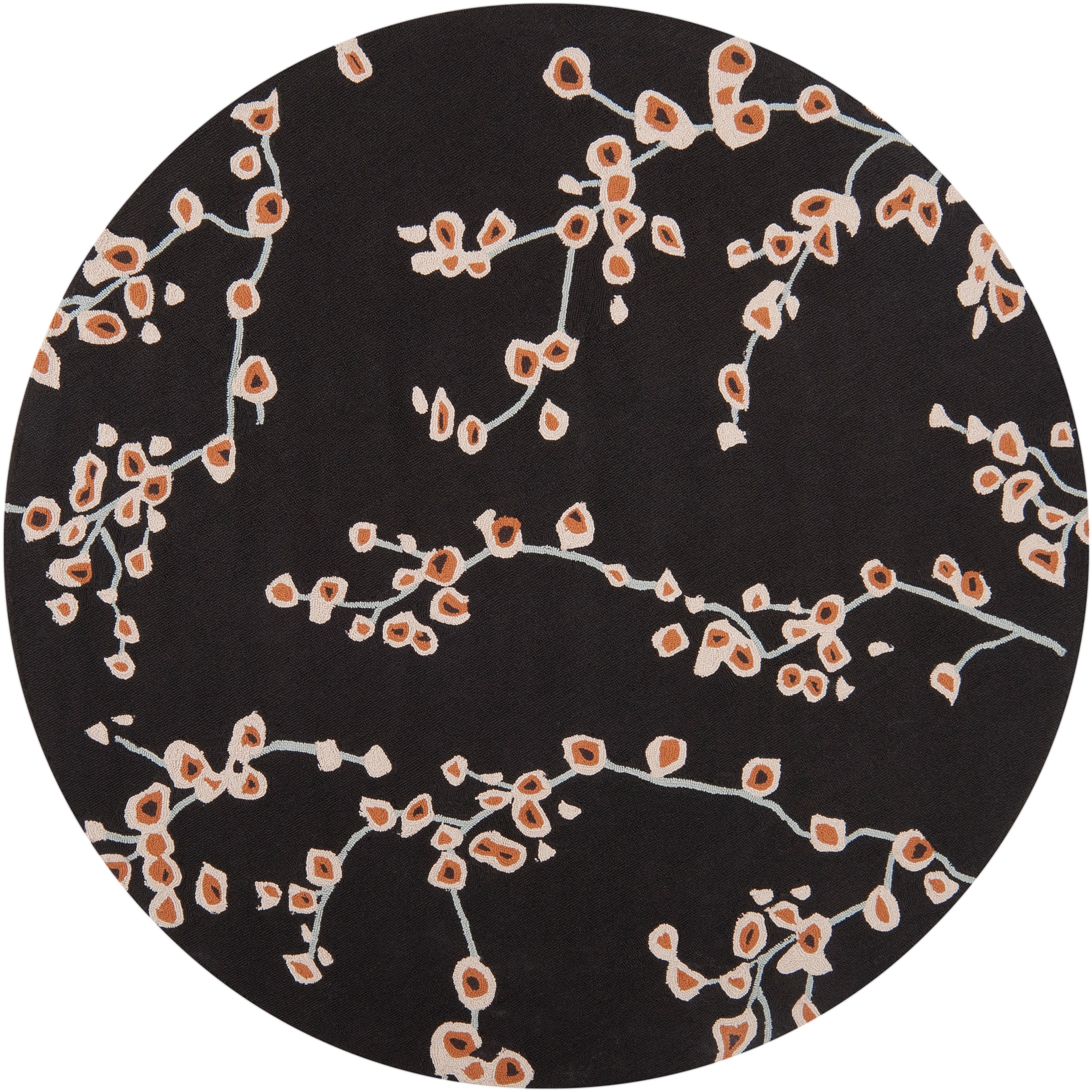 Hand hooked Black Rancie Indoor/outdoor Floral Rug (8 Round)