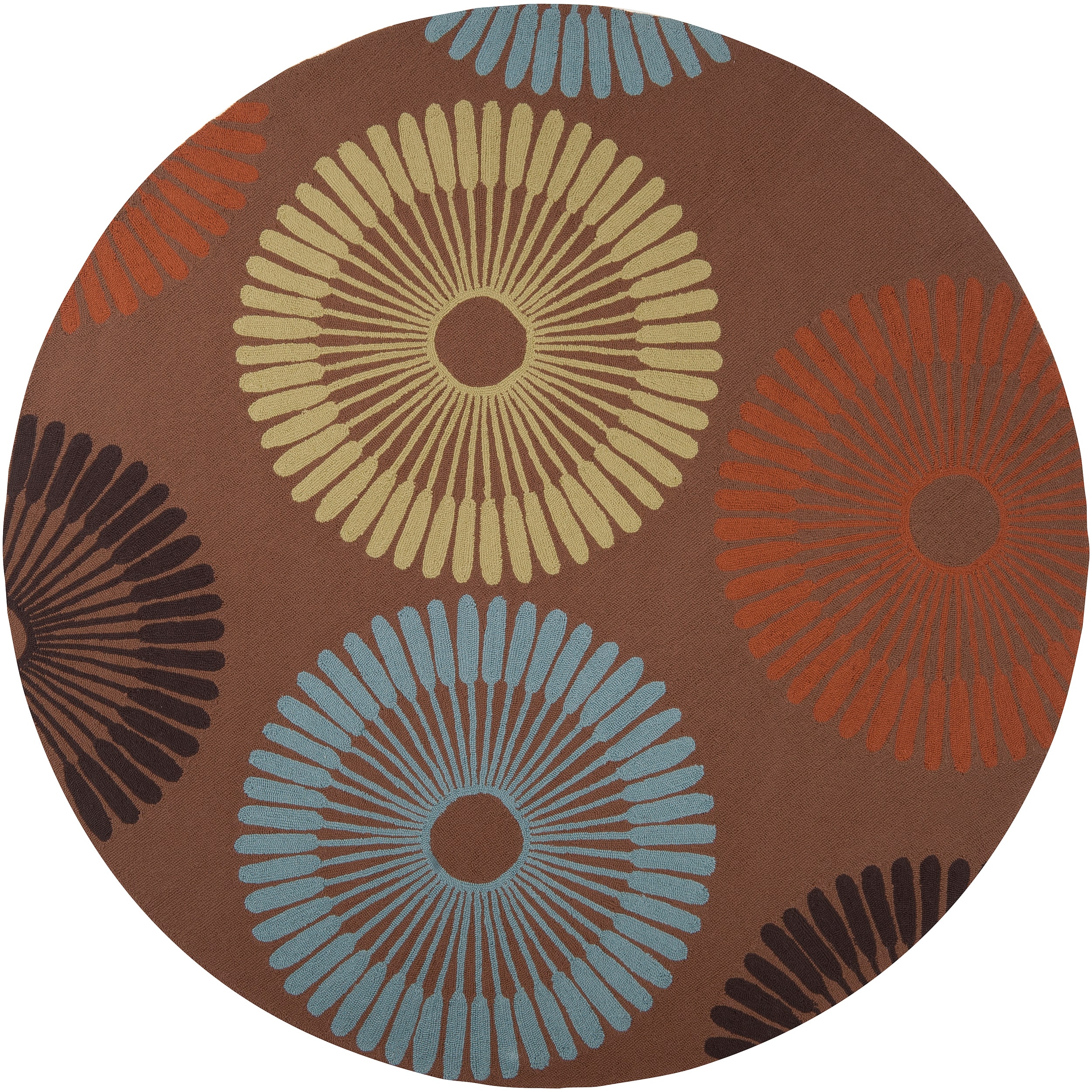 Casual Hand hooked Brown Rancie Indoor/outdoor Geometric Area Rug (8 Round)