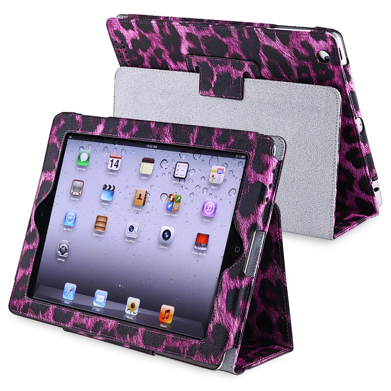 INSTEN Black/ Purple Leopard Leather Tablet Case Cover with Stand for Apple iPad 3/ 4