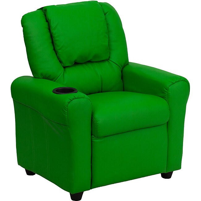 Shop Contemporary Green Vinyl Kids Recliner with Cup Holder and