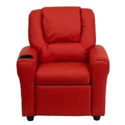 Contemporary Red Vinyl Kids Recliner with Cup Holder and Headrest Flash Furniture Kids' Chairs