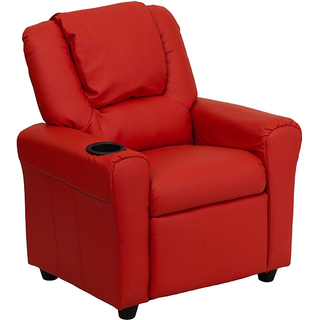 Shop Contemporary Red Vinyl Kids Recliner with Cup Holder and Headrest