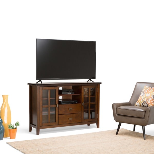 WyndenHall Stratford Wood/Glass/Metal Tall TV Stand for ...