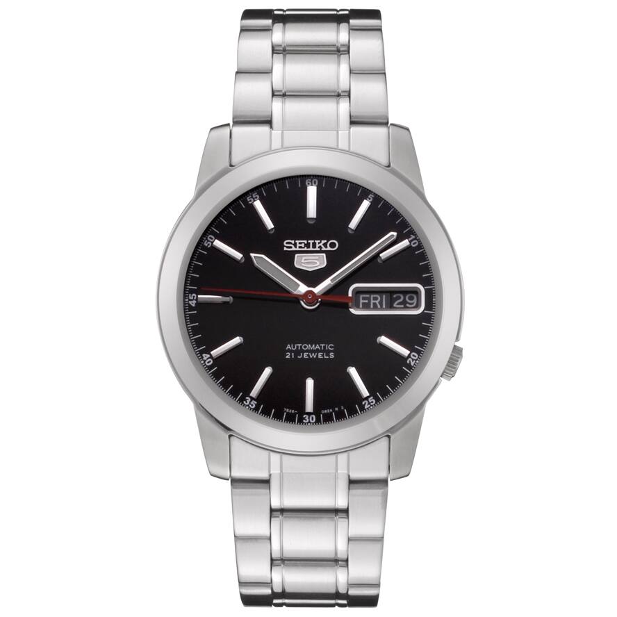Seiko Men's SNKE53K1 Automatic 5 Black Dial Silvertone Watch