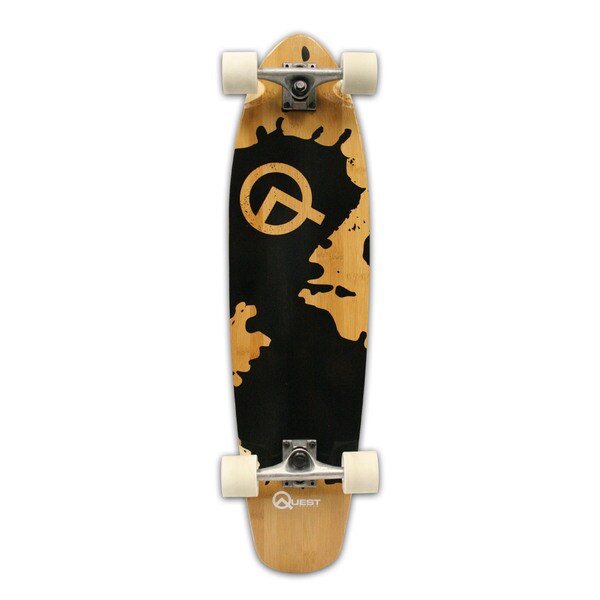 Quest Rorshack Mini Longboard with a Black Splash Design on the Deck