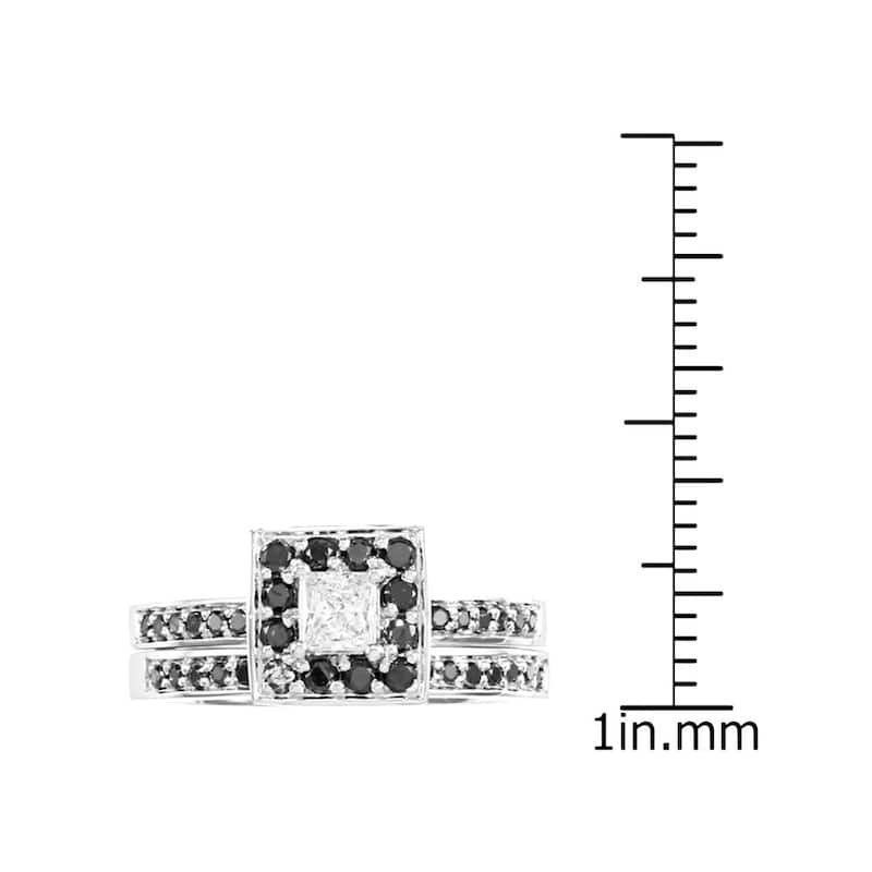 Auriya 14k Gold 1/2ctw Princess Cut Halo Black Diamond Engagement Ring Set