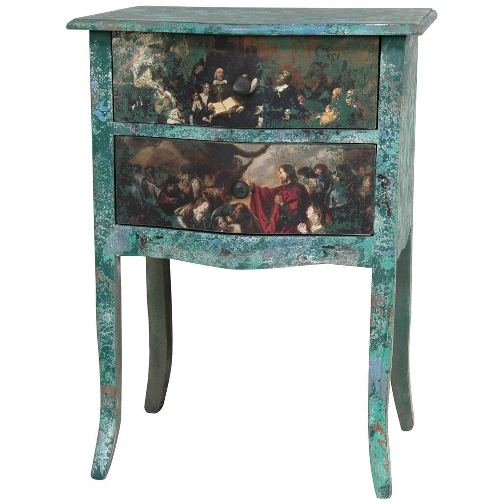 Handmade Distressed Gathering Two Drawer Night Stand (China) - Black/Blue/Green/White