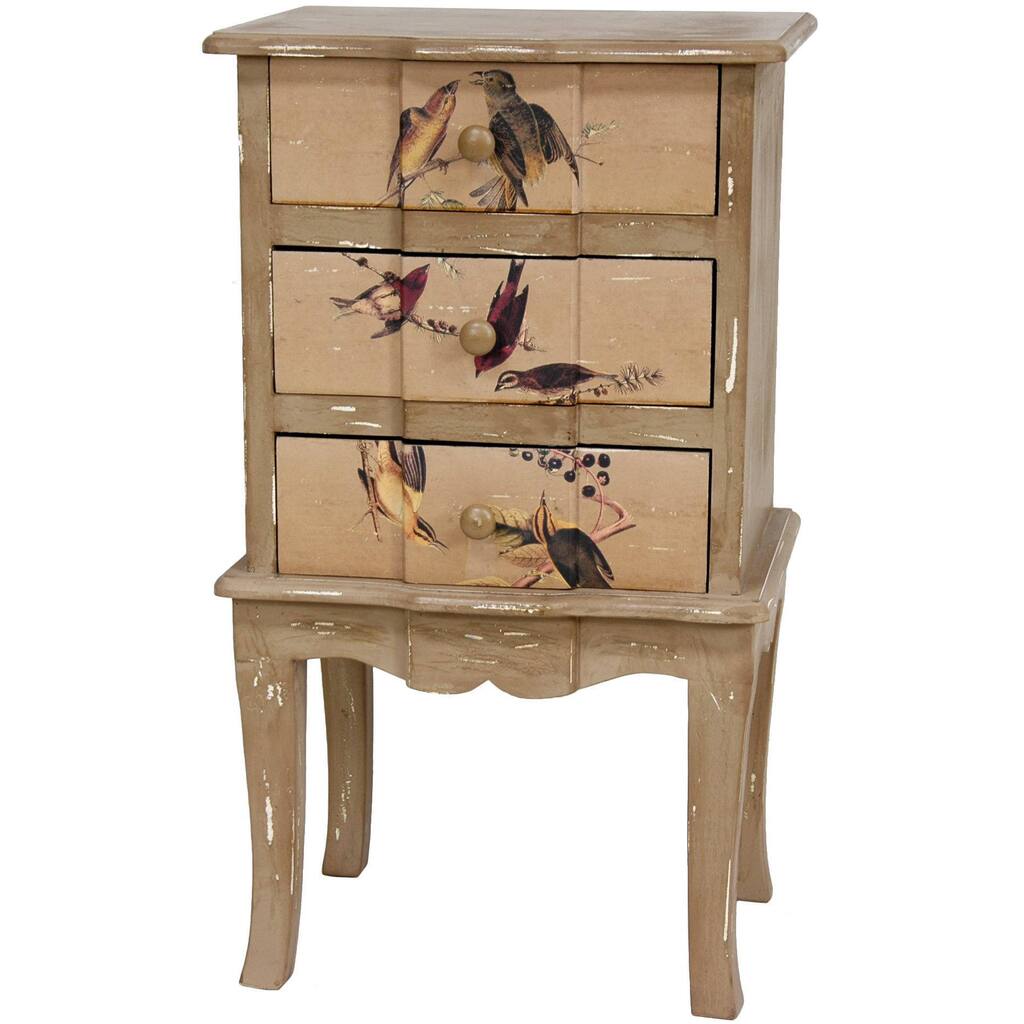 Rustic Peaceful Birds Three-drawer End Table (China) - White