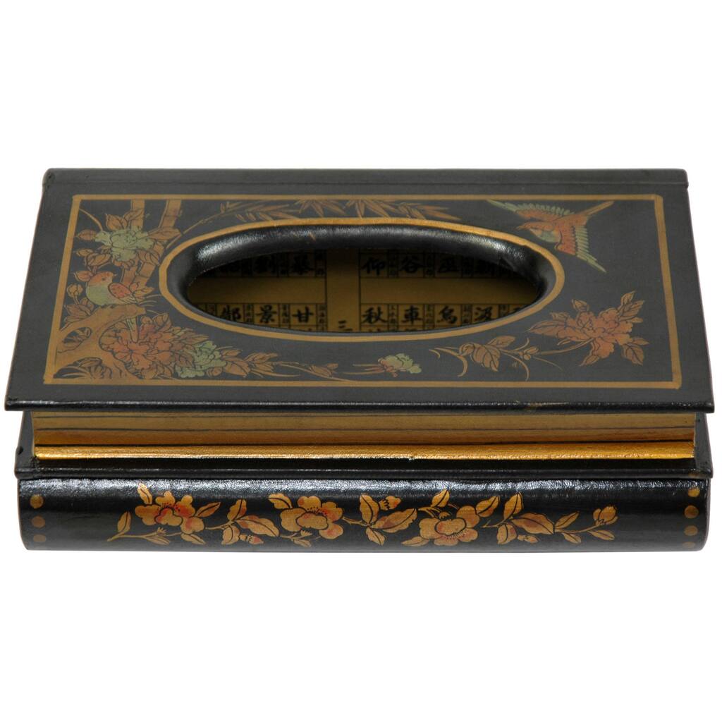 Handmade Oriental Home Wooden Tissue Box with Black Lacquer Finish (China)