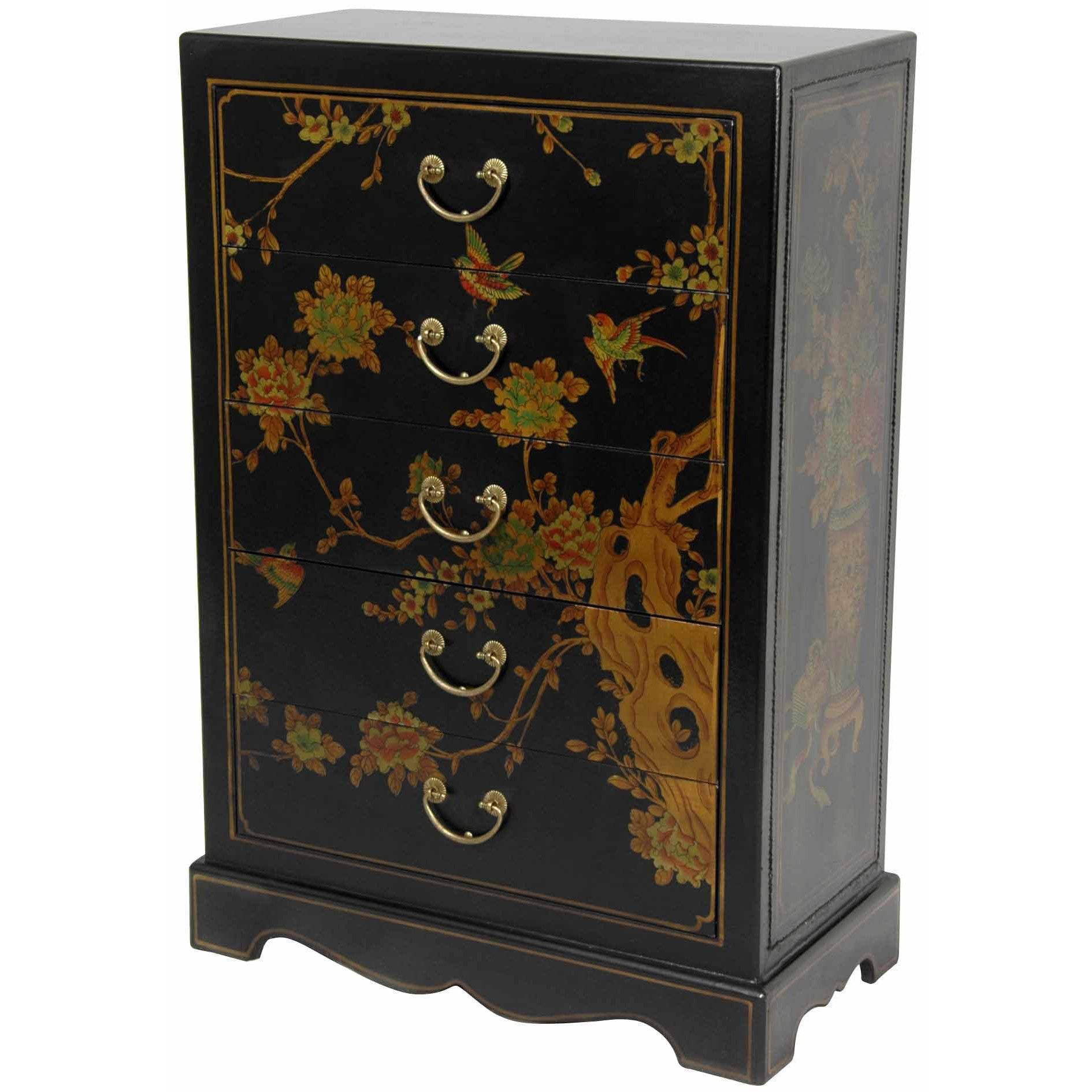 Shop Black Lacquer Five Drawer Chest (China) Free Shipping Today