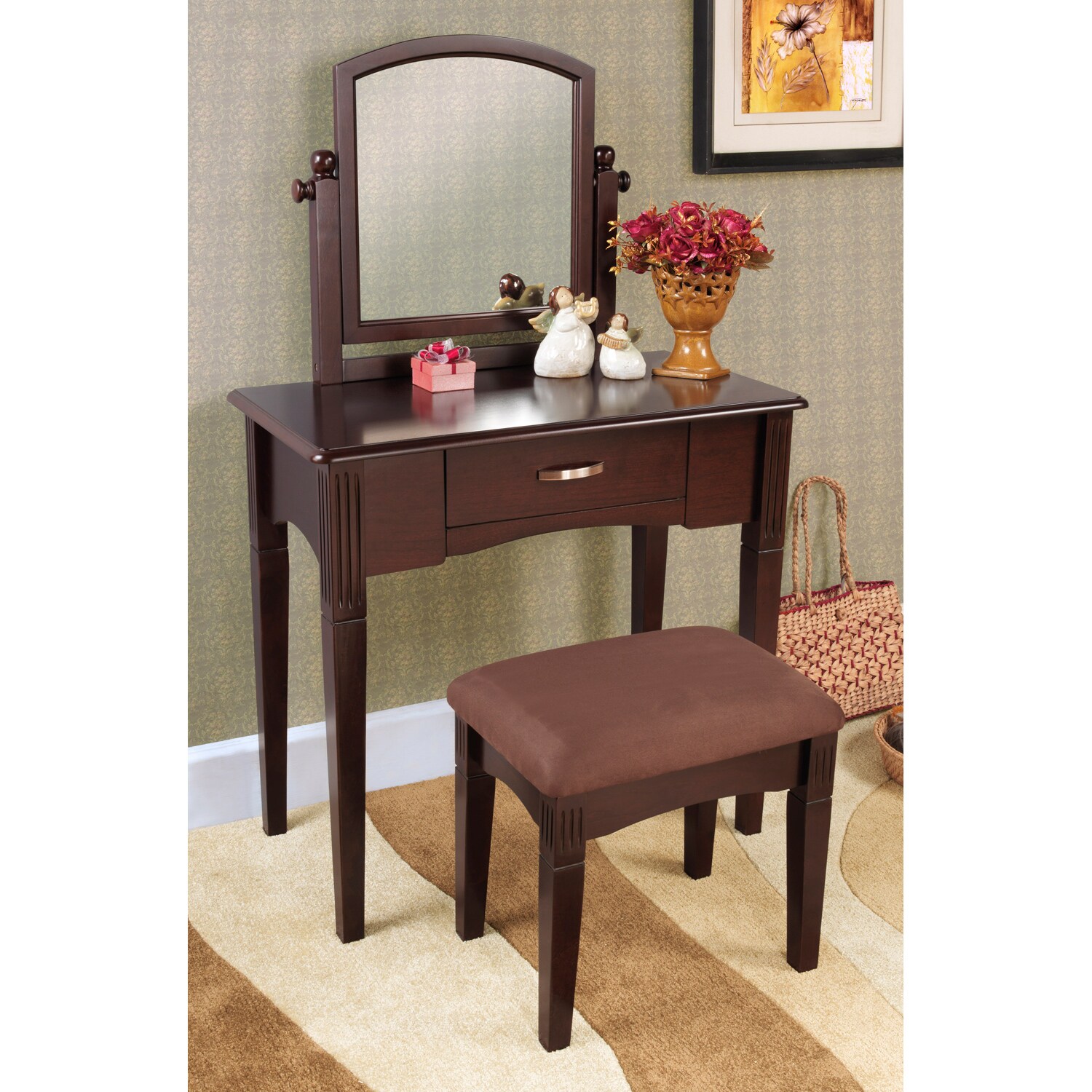 Espresso Finish Three Piece Vanity Set Overstock 6706384