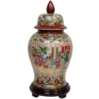 Handmade Oriental Home Porcelain 18-inch Rose Medallion Temple Jar (China)