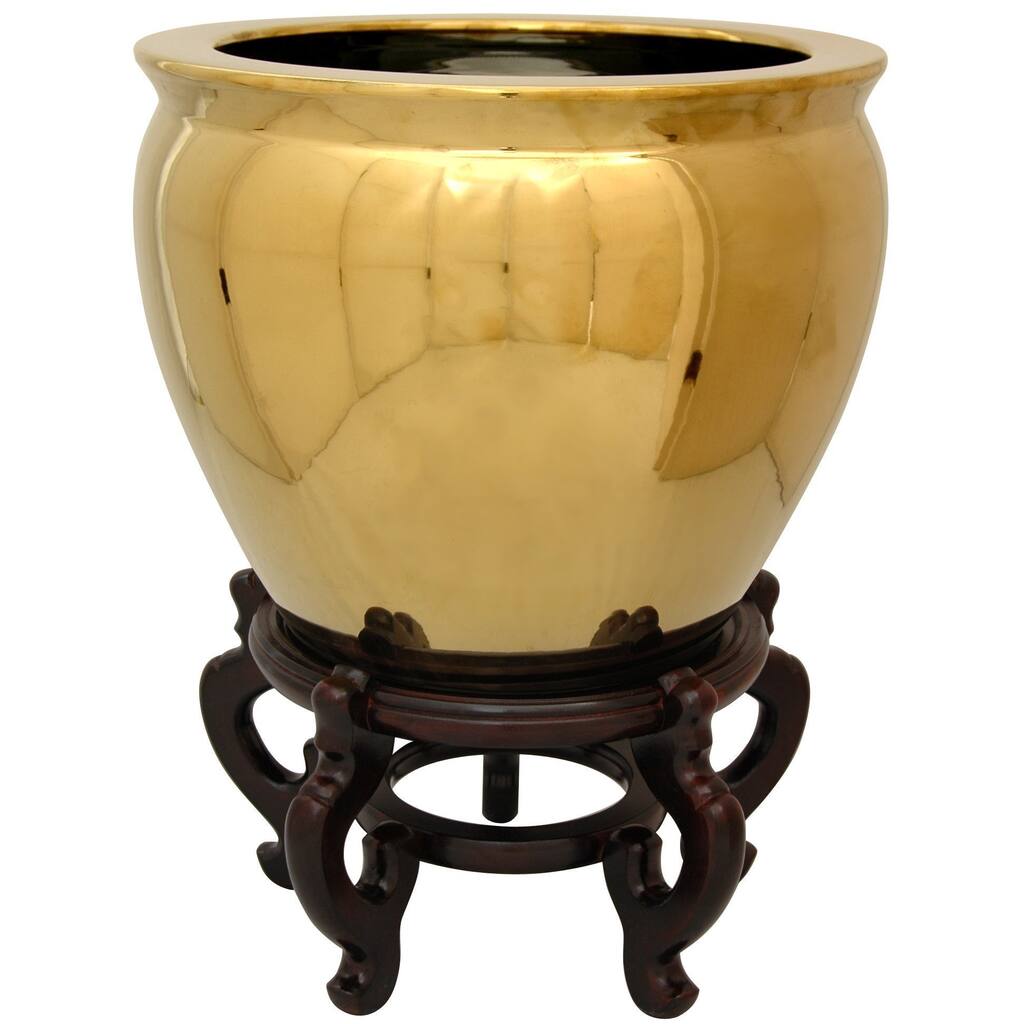 Handmade Oriental Home Porcelain 12-inch Solid Gold Fishbowl (China)