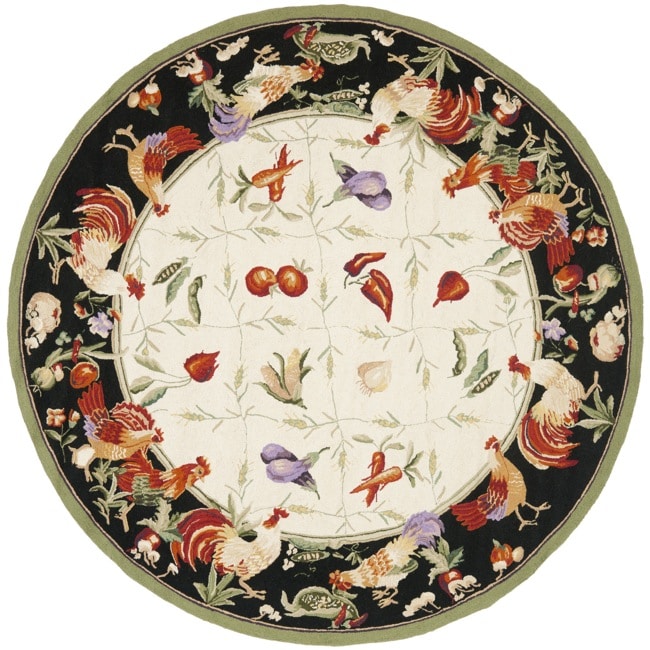 Safavieh Handhooked Roosters Ivory/ Black Wool Rug 8' x 8' Round