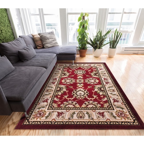 Well-woven Antep Traditional Red Ivory Wide Border Area Rug (3'3 x 5'3)