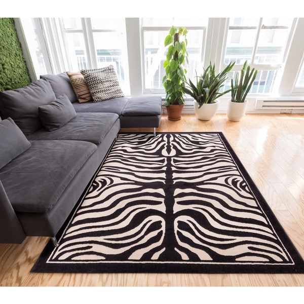 Shop Well Woven Zebra Animal Print Beige Black Area Rug 5' x 7'2