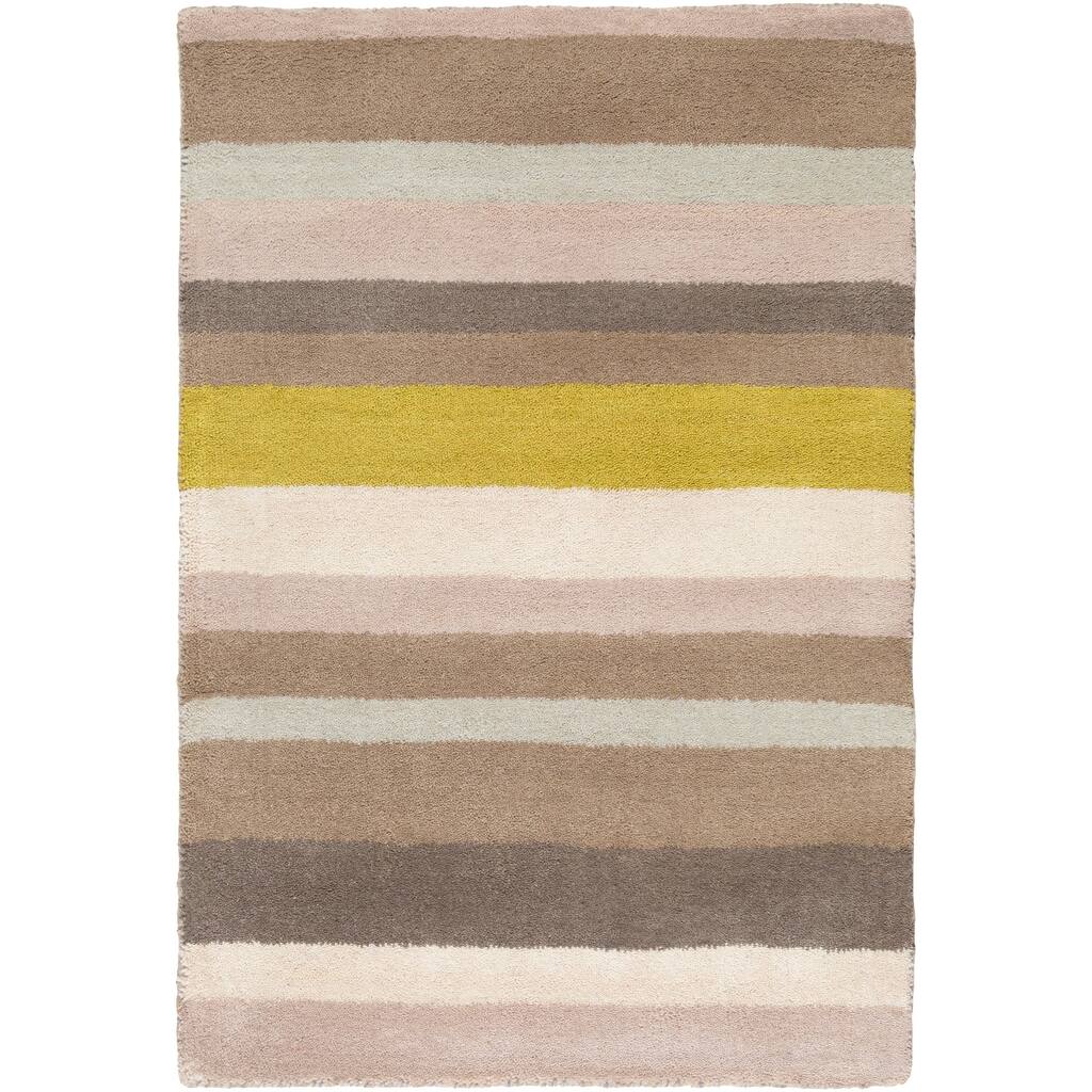 Loomed Olive Striped Madison Square Wool Area Rug - 2' x 3'