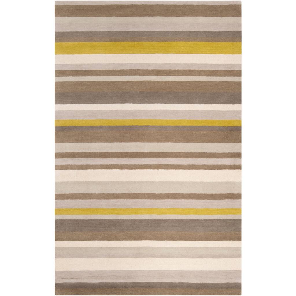 Loomed Olive/Oatmeal/Mustard Striped Madison Square Wool Area Rug - 5' x 7'6"
