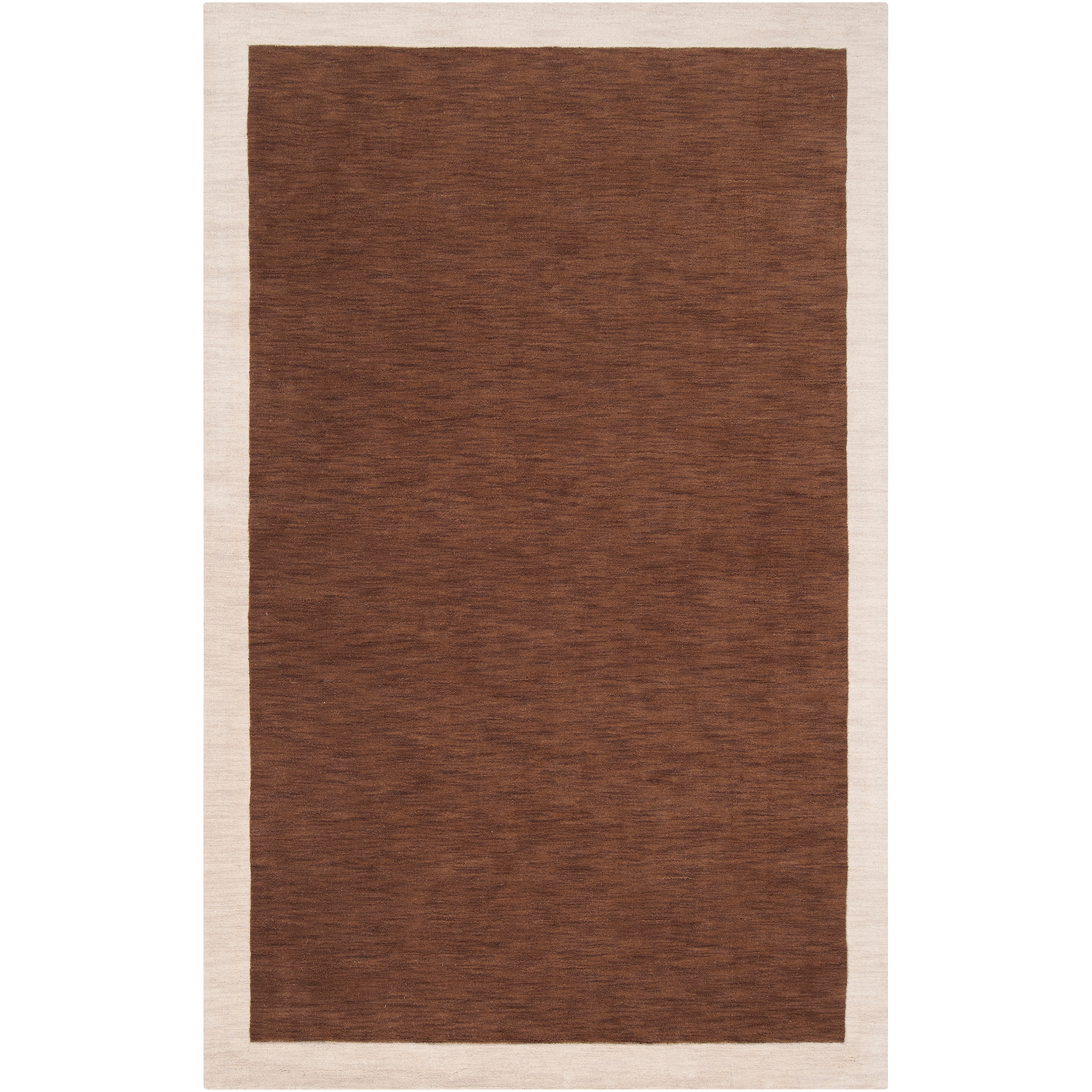 Angelohome Loomed Brown With Oatmeal Border Madison Square Wool Rug (5 X 76)