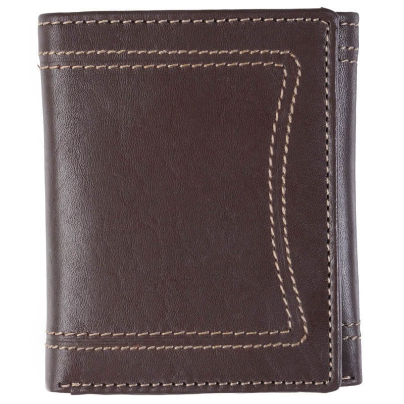 Boston Traveler Mens Topstitched Tri fold Genuine Leather Wallet