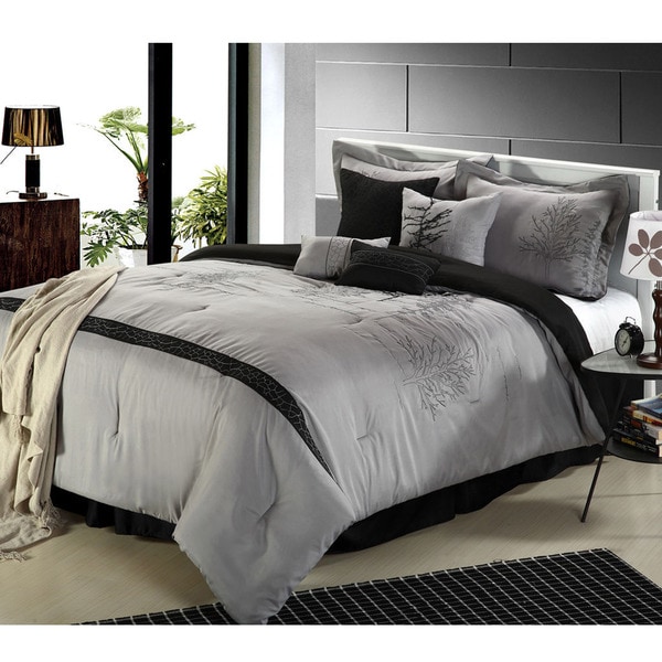 Embroidered Vines 8-piece Black Comforter Set - Free Shipping Today 