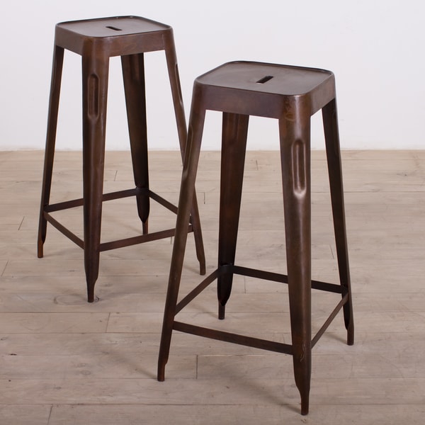 Handcrafted Madurai Brown Steel Bar Stool (Set of 2) (India)