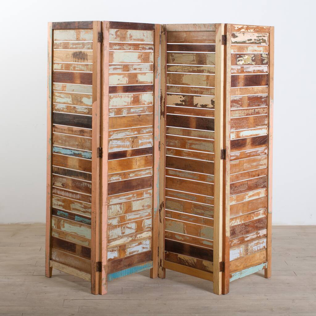 Reclaimed Wood Four-Panel Screen (India)