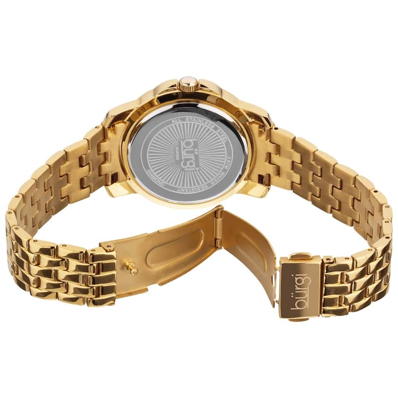 Burgi Women's Stainless Steel Diamond Gold-Tone Bracelet Gold-Tone Bracelet Watch