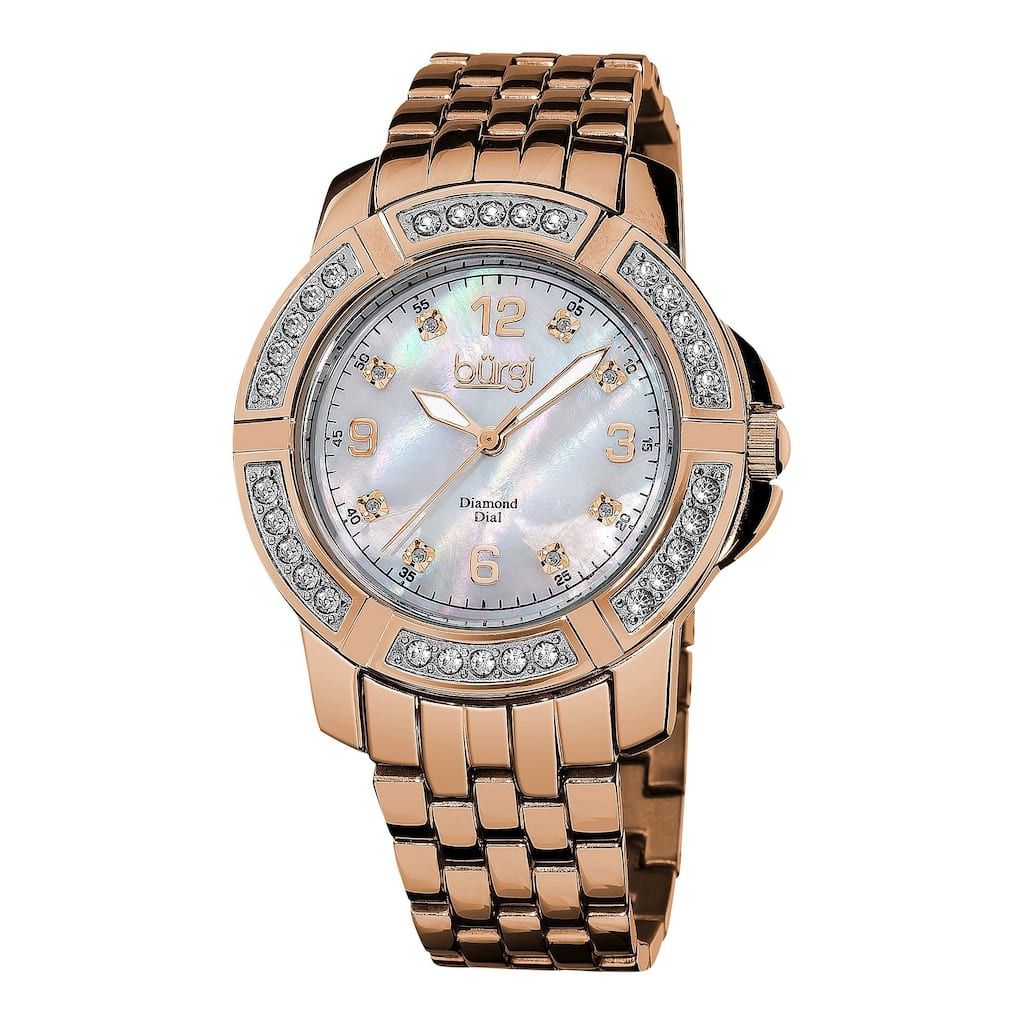 Burgi Women's Stainless Steel Diamond Rose-Tone Bracelet Rose-Tone Bracelet Watch