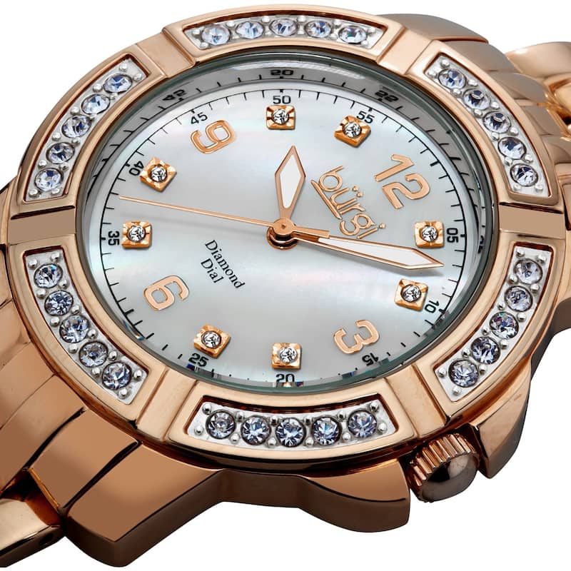 Burgi Women's Stainless Steel Diamond Rose-Tone Bracelet Rose-Tone Bracelet Watch