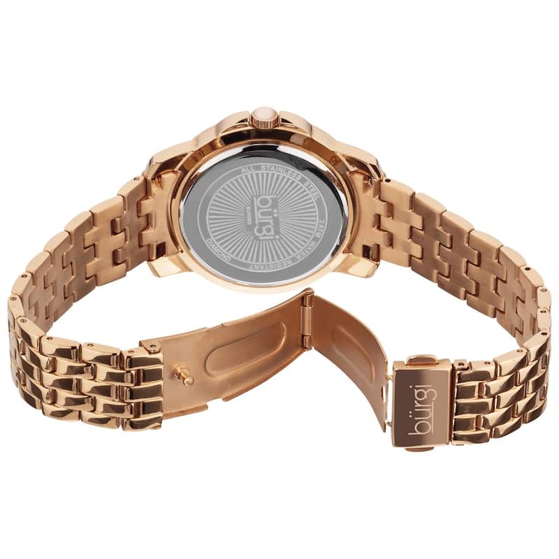 Burgi Women's Stainless Steel Diamond Rose-Tone Bracelet Rose-Tone Bracelet Watch
