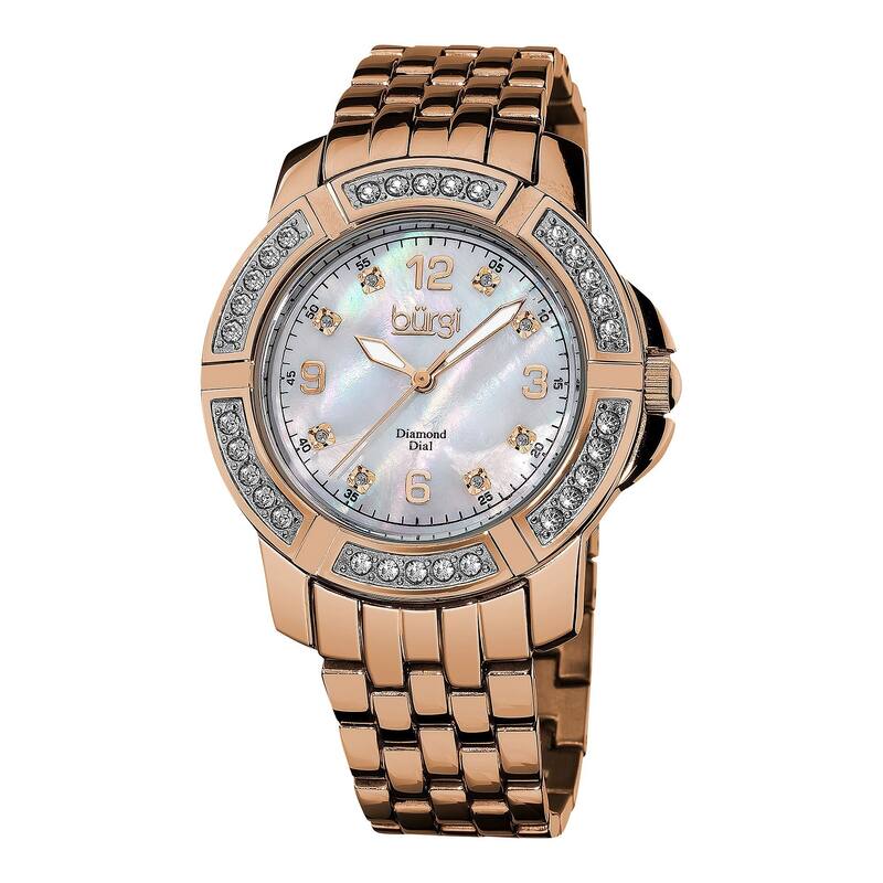 Burgi Women's Stainless Steel Diamond Rose-Tone Bracelet Rose-Tone Bracelet Watch