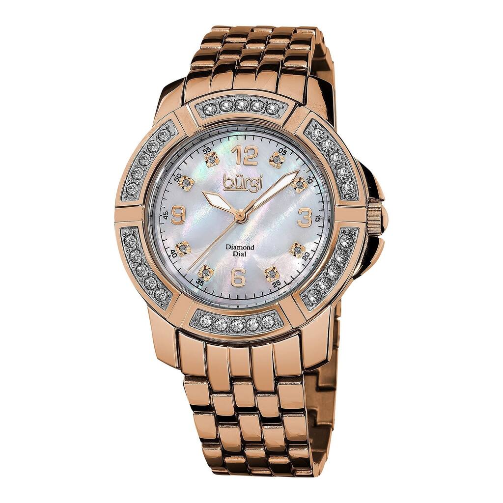 Burgi Women's Stainless Steel Diamond Rose-Tone Bracelet Rose-Tone Bracelet Watch