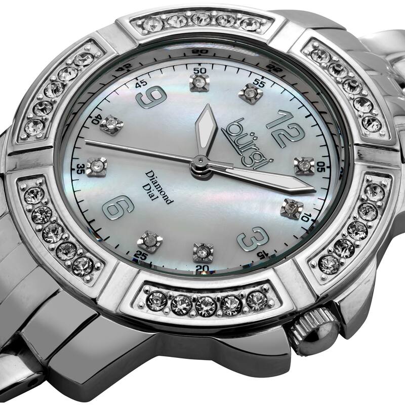 Burgi Women's Diamond Swiss Quartz Stainless Steel Silver-Tone Bracelet Watch
