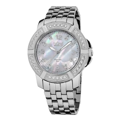 Burgi Women's Diamond Swiss Quartz Stainless Steel Silver-Tone Bracelet Watch