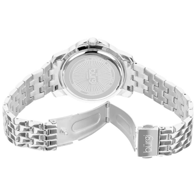 Burgi Women's Diamond Swiss Quartz Stainless Steel Silver-Tone Bracelet Watch