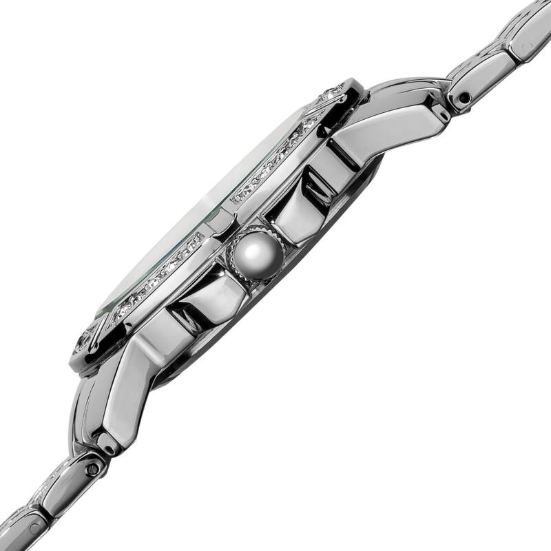 Burgi Women's Diamond Swiss Quartz Stainless Steel Silver-Tone Bracelet Watch