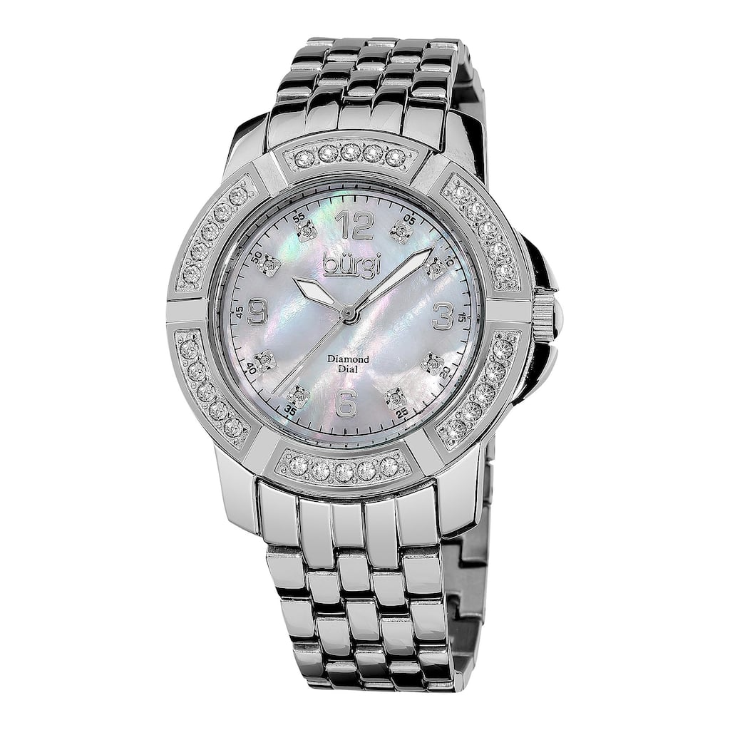 Burgi Women's Diamond Swiss Quartz Stainless Steel Silver-Tone Bracelet Watch