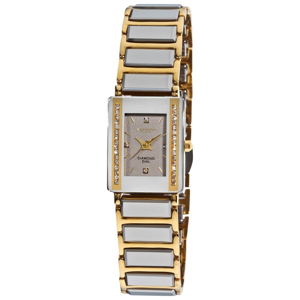 Akribos XXIV Women's Rectangular Ceramic Japanese-quartz Bracelet Watch with FREE Bangle