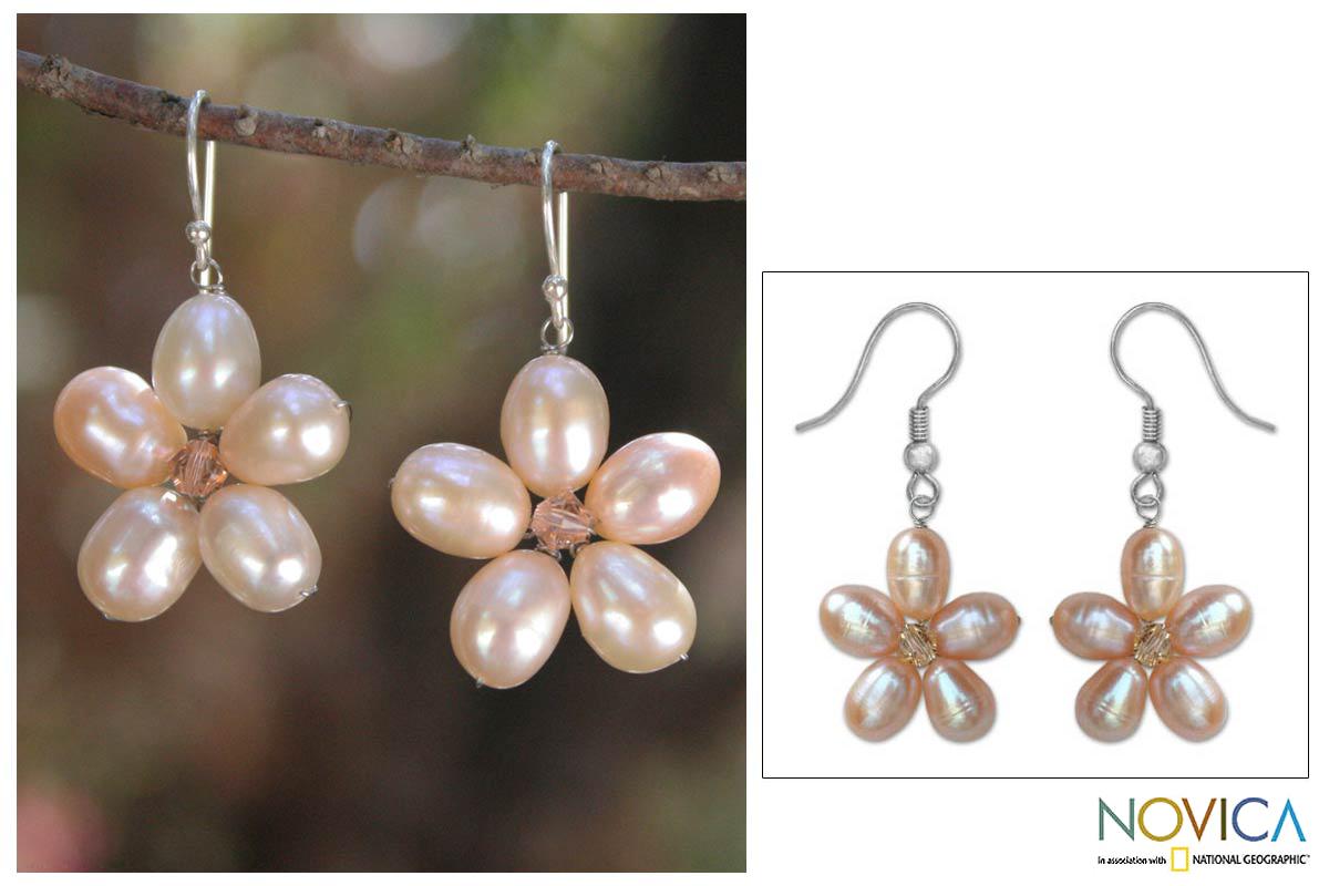Handmade Stainless Steel Pink Blossom Pearl Earrings 7 Mm Handmade Stainless Steel X27 Pink Blossom Pearl Earrings 7