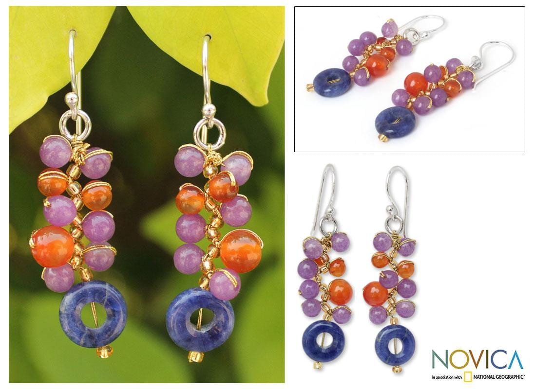 Multi gemstone Radiant Color Cluster Earrings (Thailand)  