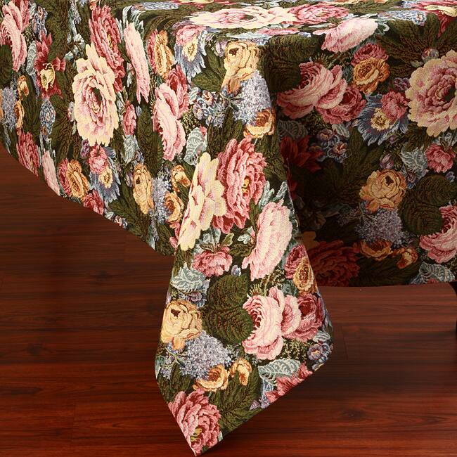 Corona Decor Large Rose Floral Design 50x90-inch Italian Heavy Weight Tablecloth